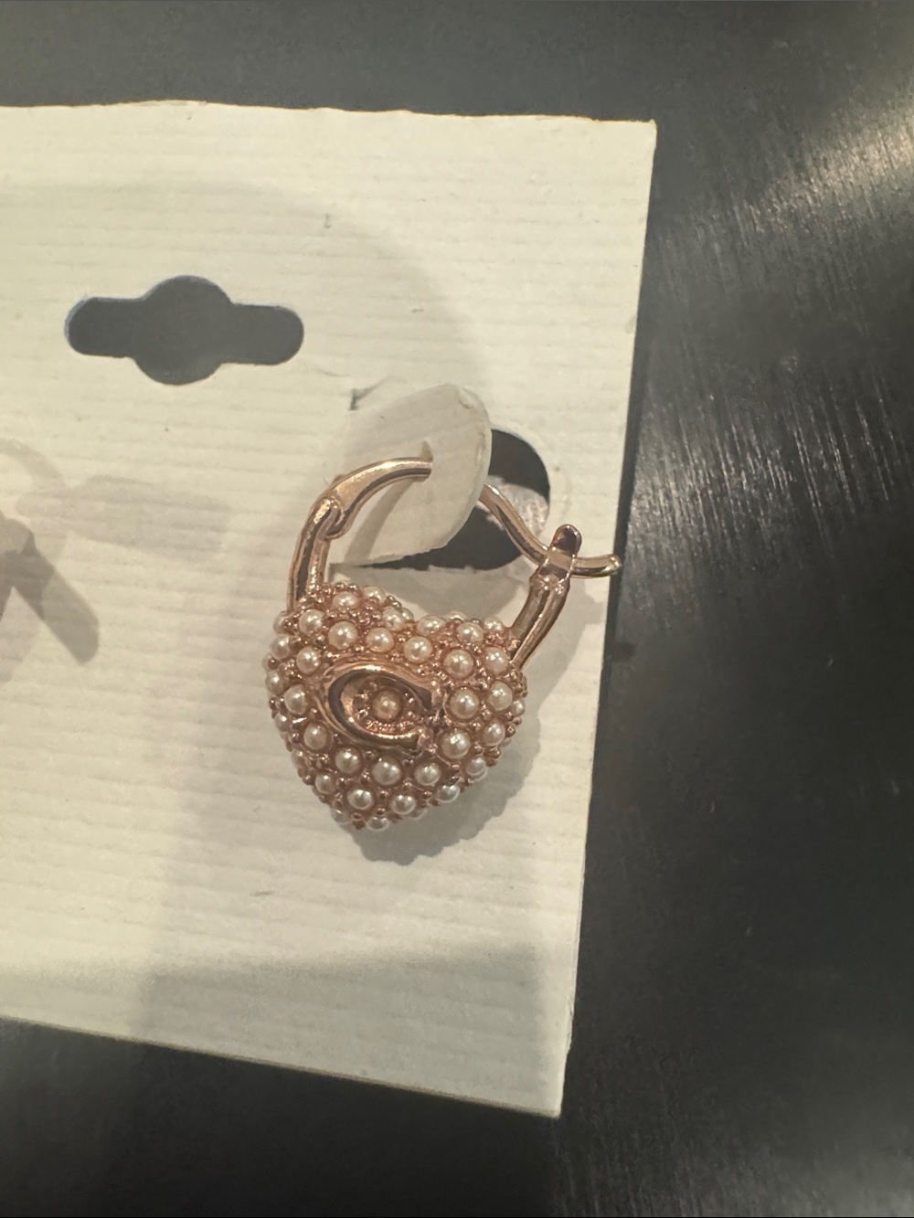 Coach Rose Gold Heart Pearl Cluster Hoop Earrings - Women Jewelry - Picture 3 of 3